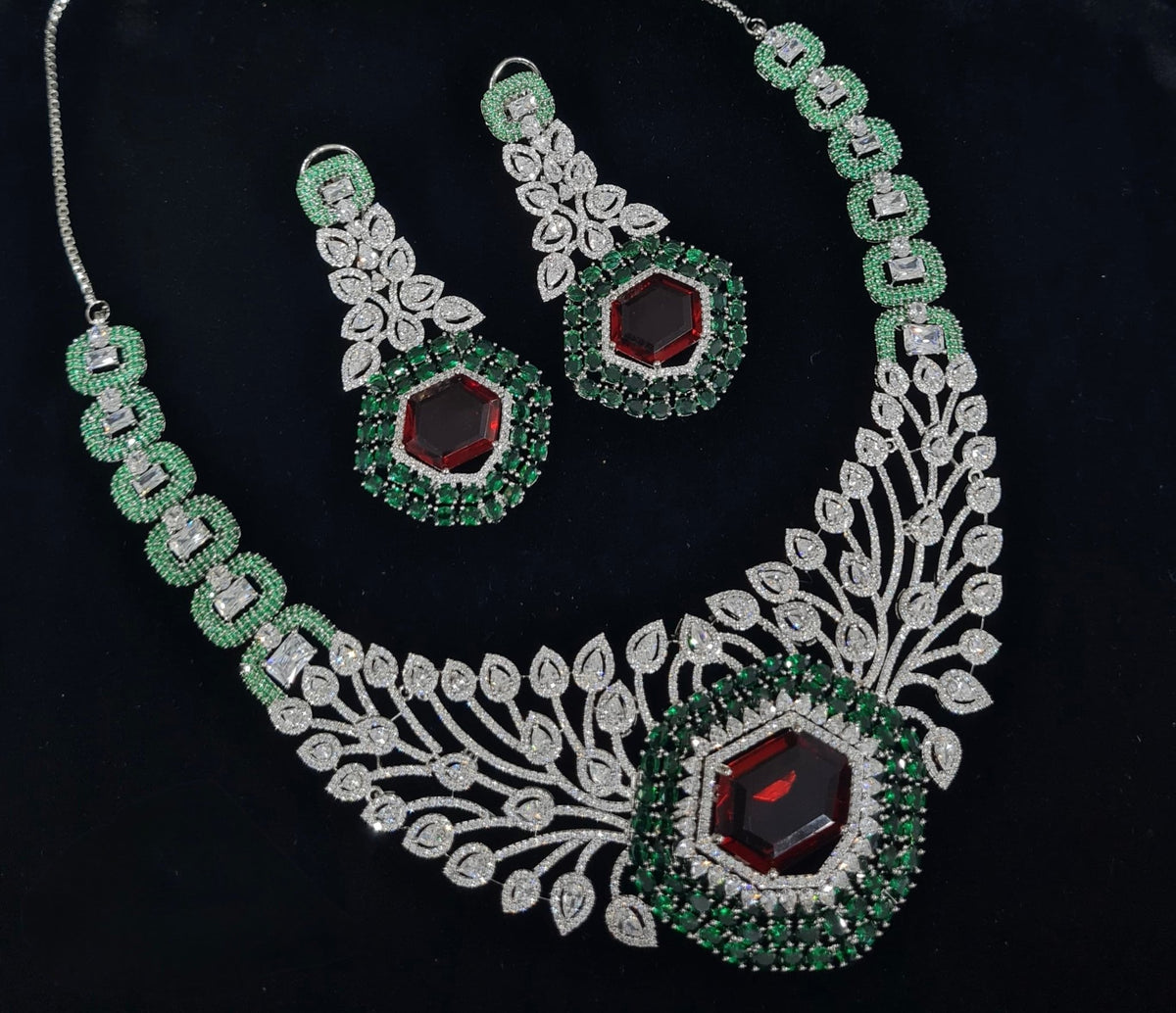 Cz Statement Necklace 06017 - KRISHNA'S SWETA JEWELLERY