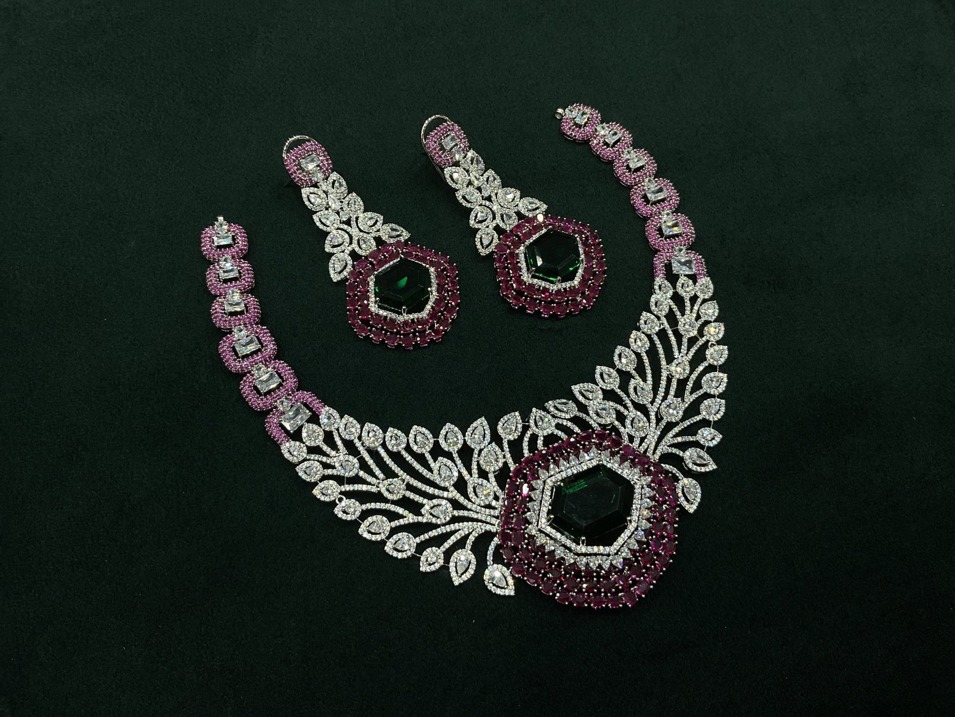 Cz Statement Necklace 06017 - KRISHNA'S SWETA JEWELLERY