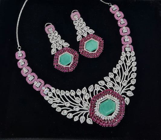 Cz Statement Necklace 06017 - KRISHNA'S SWETA JEWELLERY