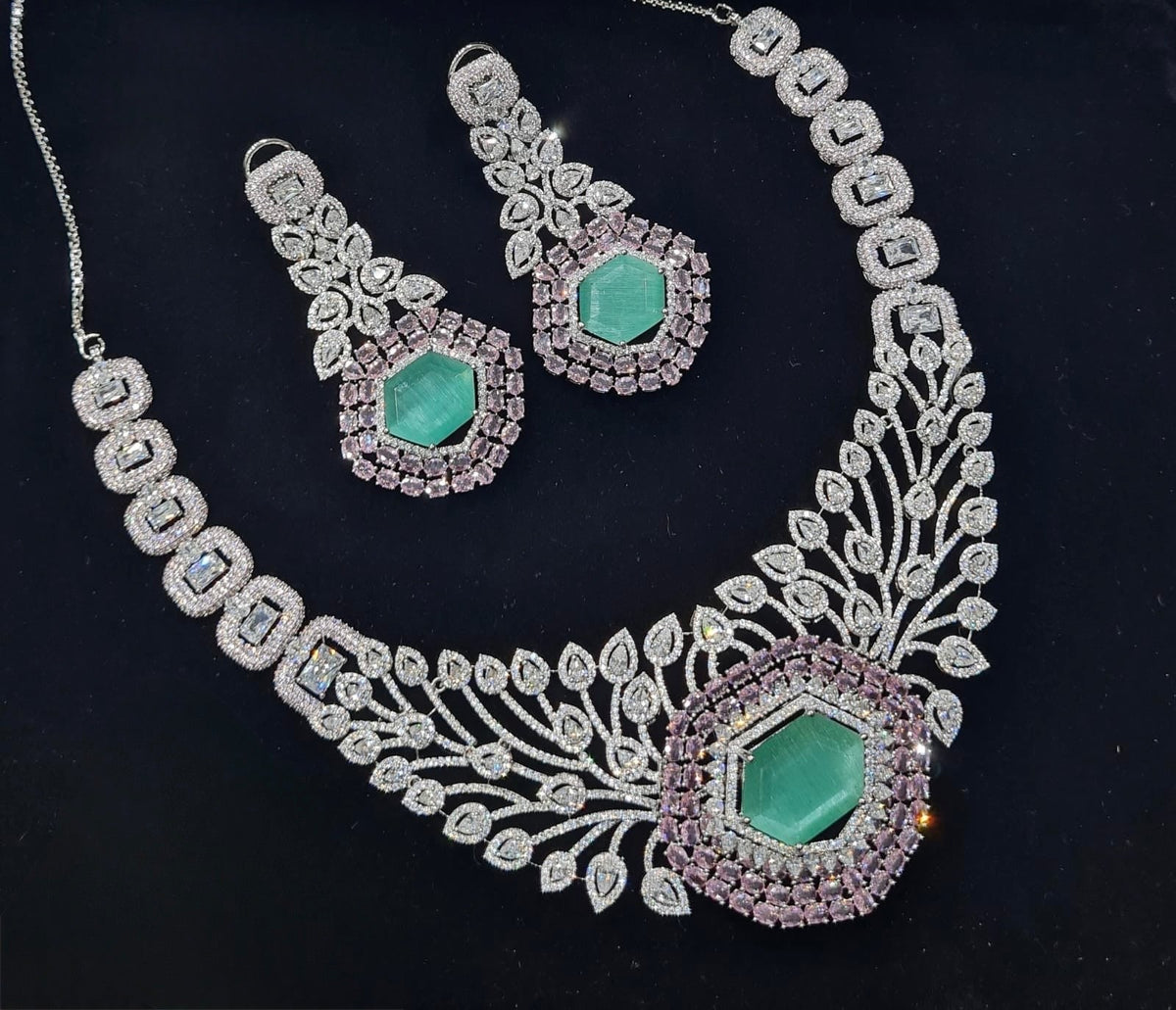 Cz Statement Necklace 06017 - KRISHNA'S SWETA JEWELLERY