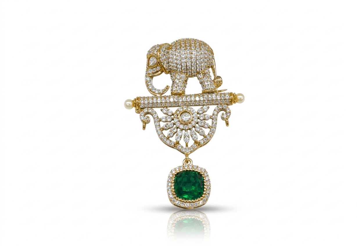Elephant Doublet Brooch 02070 - KRISHNA'S SWETA JEWELLERY