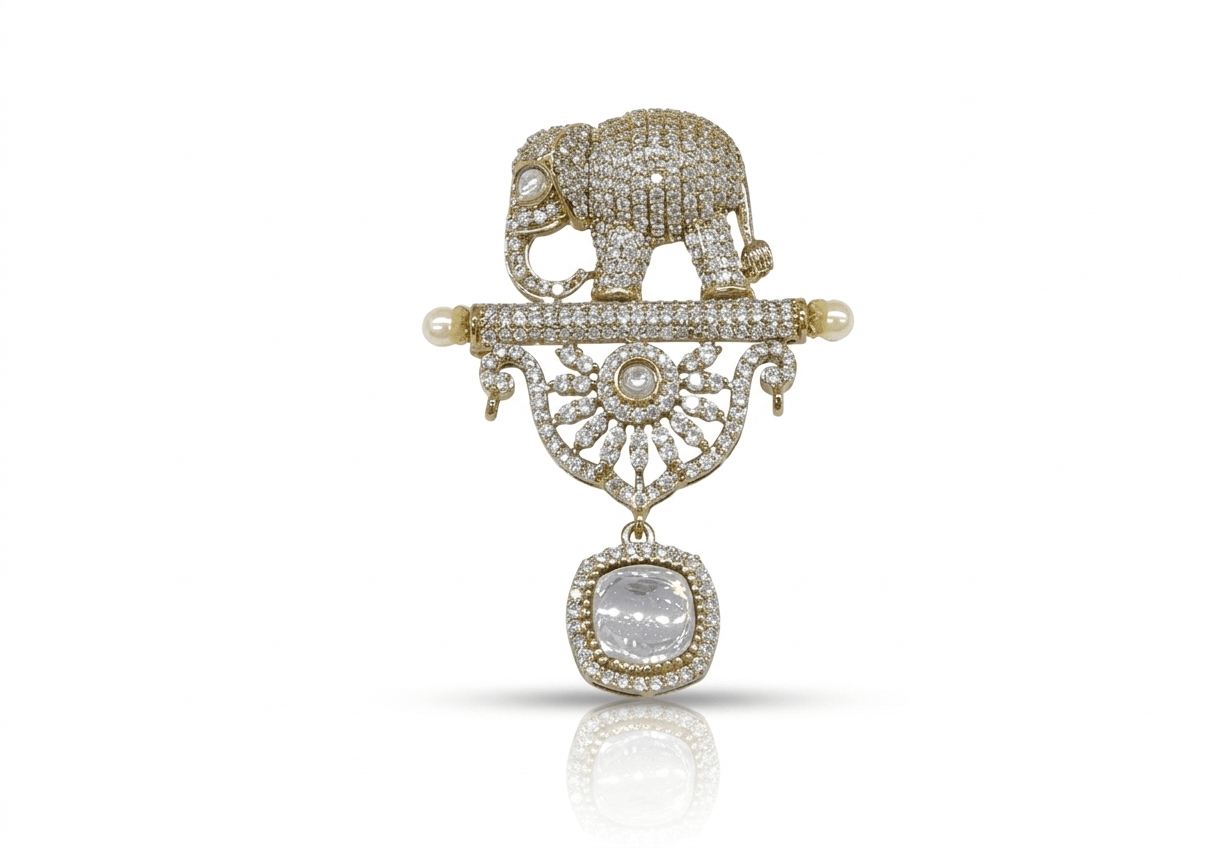 Elephant Doublet Brooch 02070 - KRISHNA'S SWETA JEWELLERY