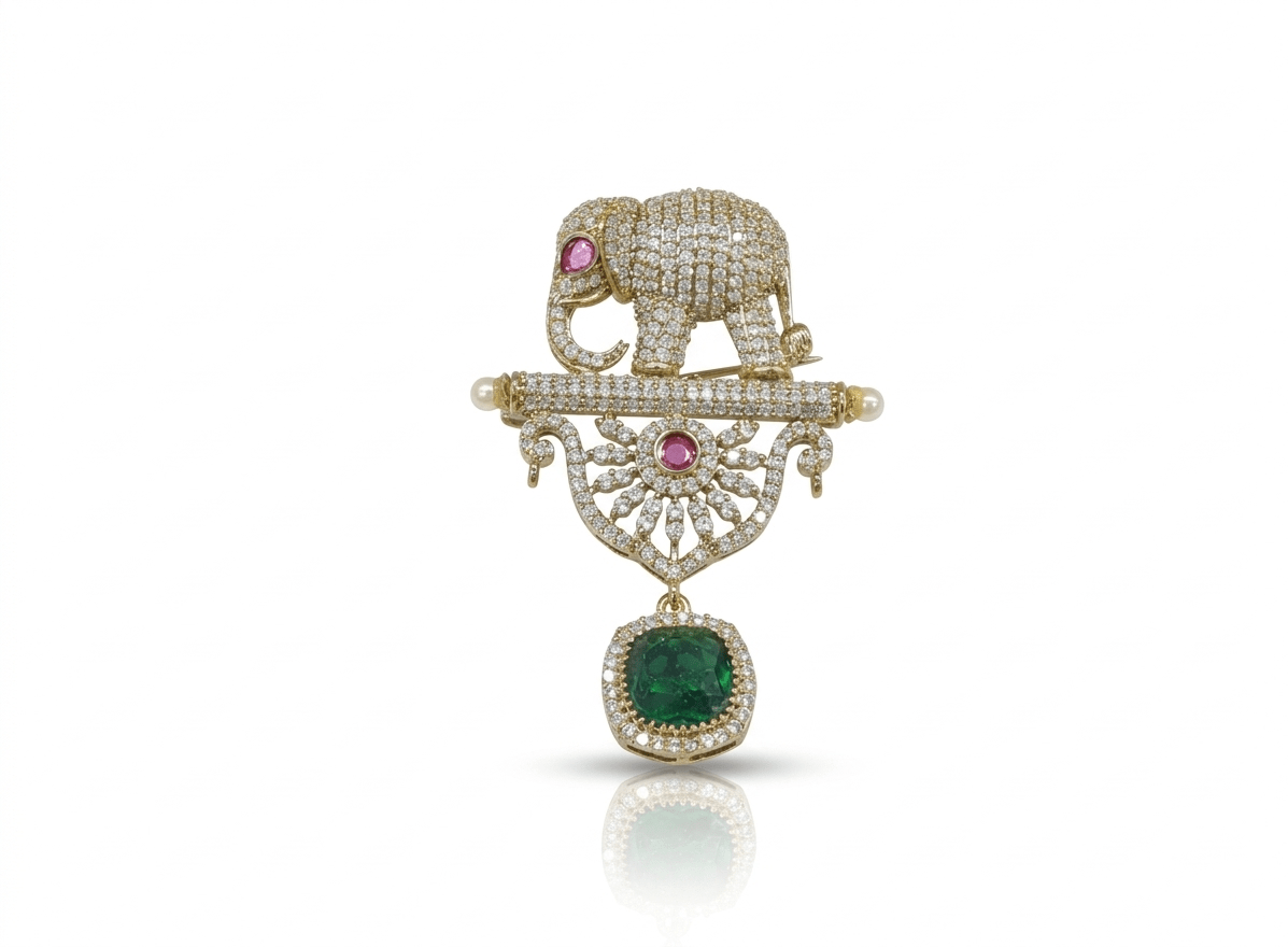 Elephant Doublet Brooch 02070 - KRISHNA'S SWETA JEWELLERY