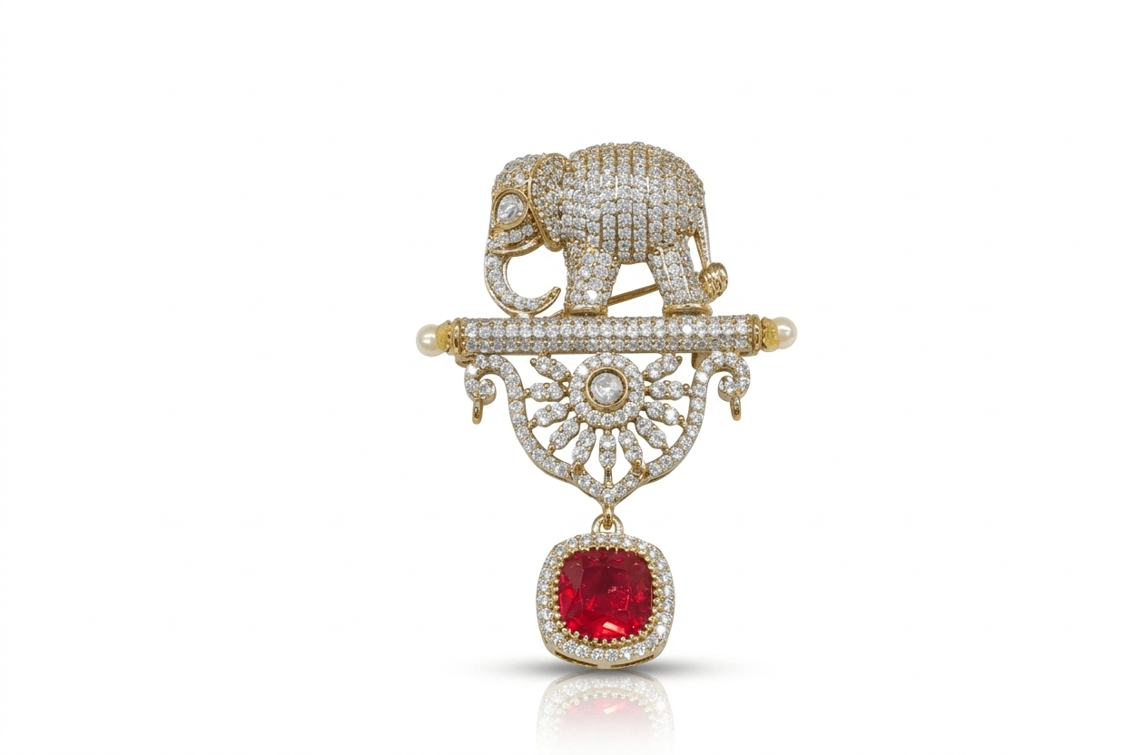 Elephant Doublet Brooch 02070 - KRISHNA'S SWETA JEWELLERY