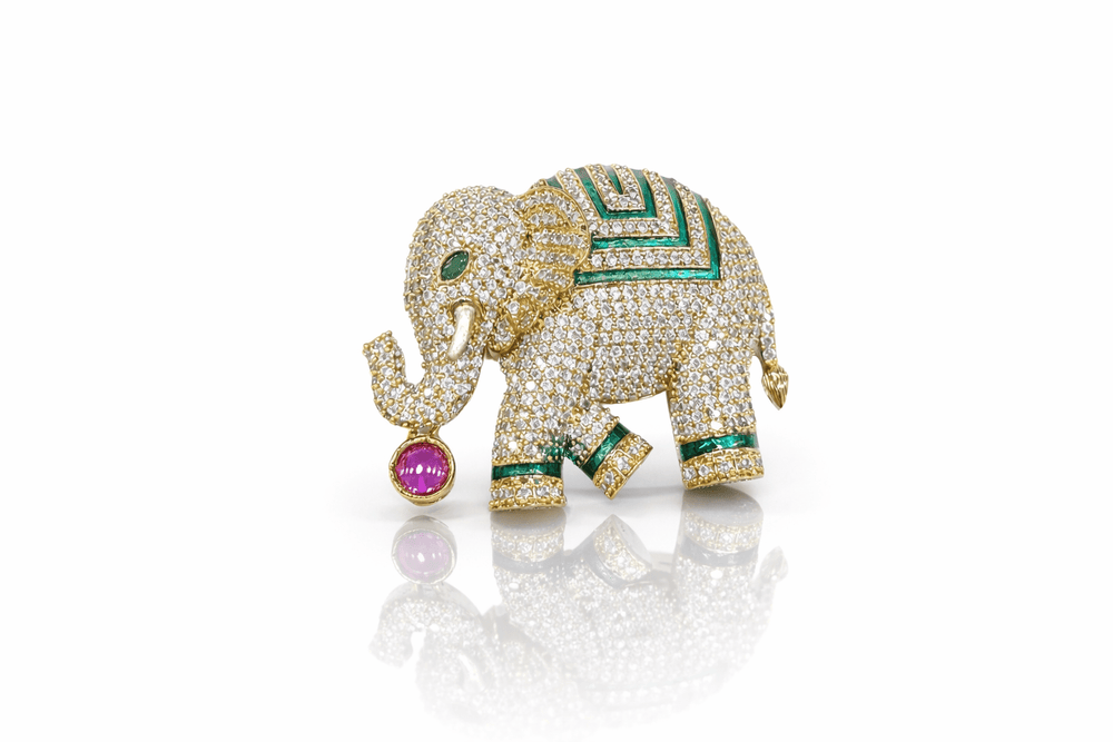 Elephant Sq Brooch 04309 - KRISHNA'S SWETA JEWELLERY
