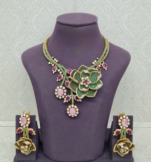 Floral Rose Necklace 11690 - KRISHNA'S SWETA JEWELLERY