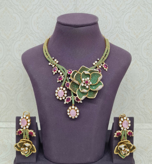 Floral Rose Necklace 11690 - KRISHNA'S SWETA JEWELLERY