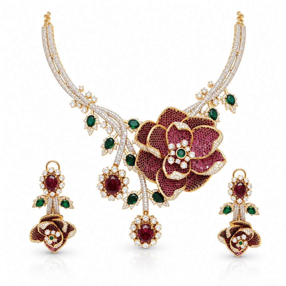Floral Rose Necklace 11690 - KRISHNA'S SWETA JEWELLERY