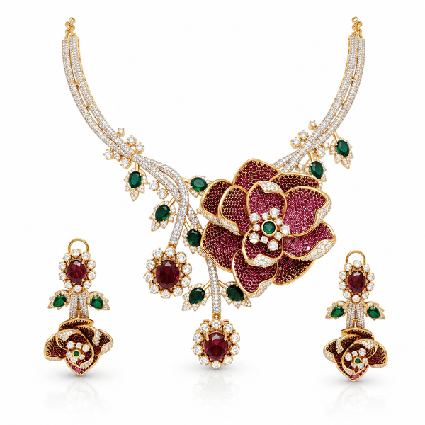 Floral Rose Necklace 11690 - KRISHNA'S SWETA JEWELLERY