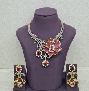 Floral Rose Necklace 11690 - KRISHNA'S SWETA JEWELLERY