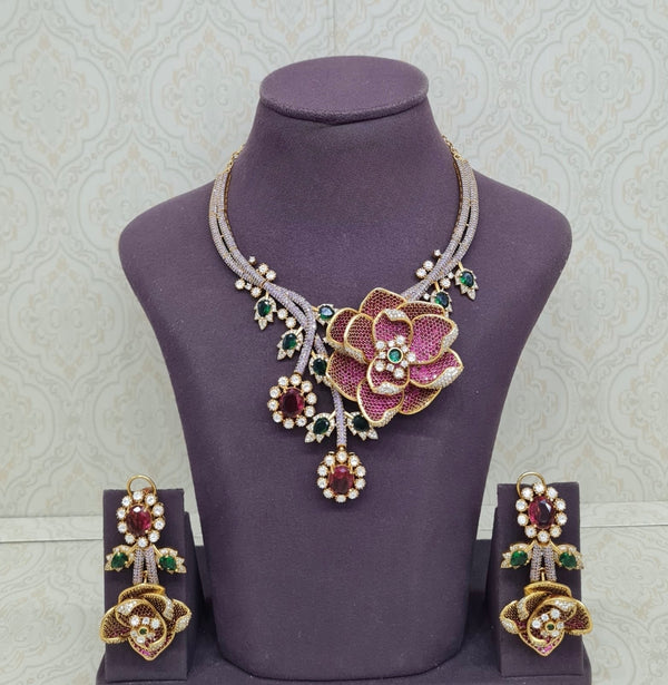 Floral Rose Necklace 11690 - KRISHNA'S SWETA JEWELLERY