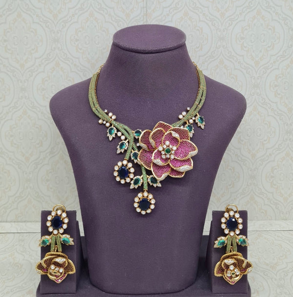 Floral Rose Necklace 11690 - KRISHNA'S SWETA JEWELLERY