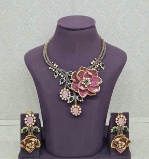 Floral Rose Necklace 11690 - KRISHNA'S SWETA JEWELLERY
