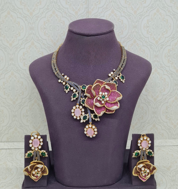 Floral Rose Necklace 11690 - KRISHNA'S SWETA JEWELLERY
