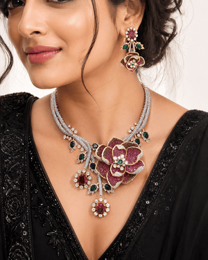 Floral Rose Necklace 11690 - KRISHNA'S SWETA JEWELLERY