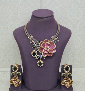 Floral Rose Necklace 11690 - KRISHNA'S SWETA JEWELLERY