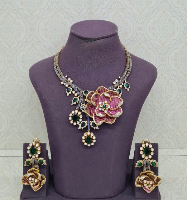 Floral Rose Necklace 11690 - KRISHNA'S SWETA JEWELLERY
