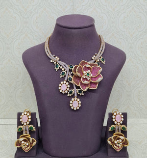 Floral Rose Necklace 11690 - KRISHNA'S SWETA JEWELLERY