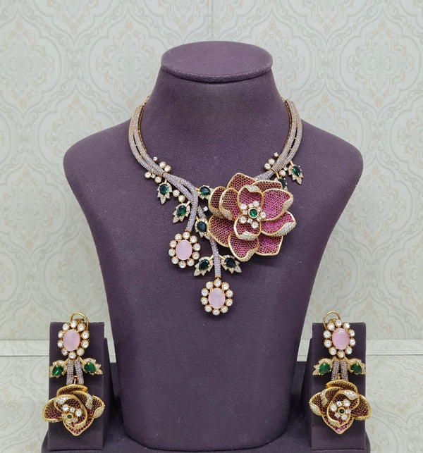 Floral Rose Necklace 11690 - KRISHNA'S SWETA JEWELLERY