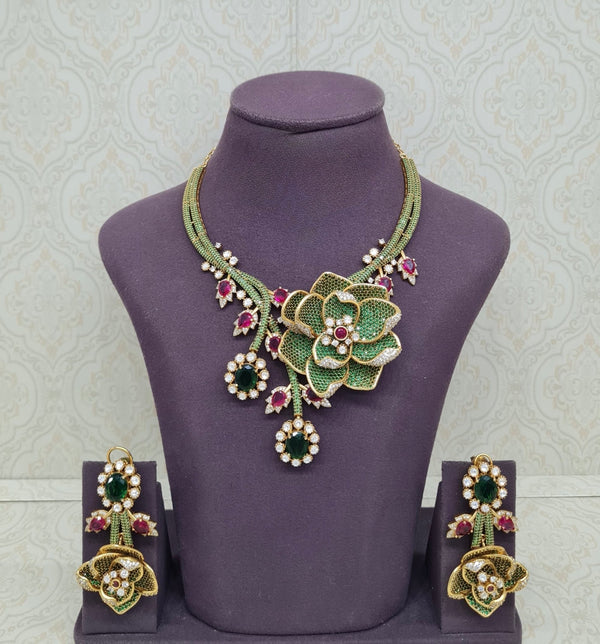 Floral Rose Necklace 11690 - KRISHNA'S SWETA JEWELLERY