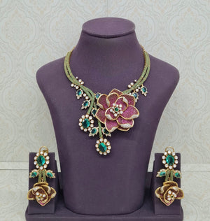 Floral Rose Necklace 11690 - KRISHNA'S SWETA JEWELLERY