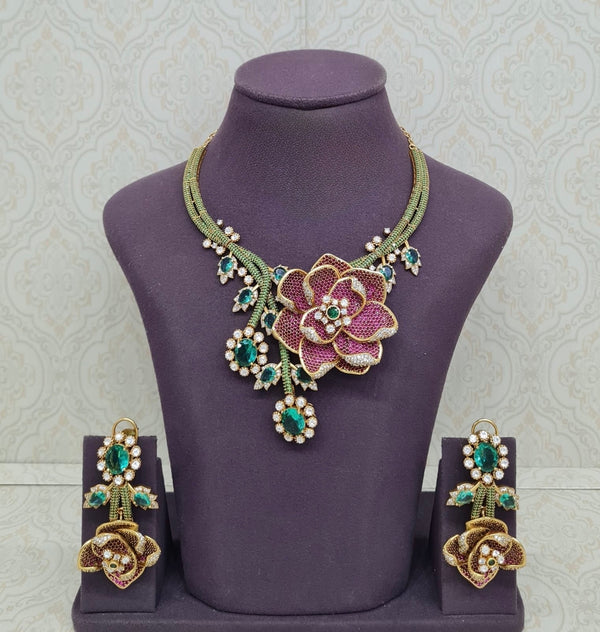 Floral Rose Necklace 11690 - KRISHNA'S SWETA JEWELLERY