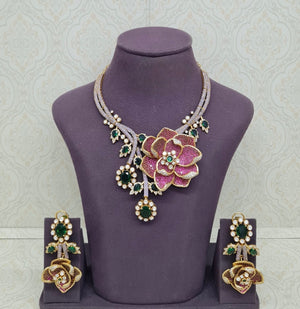 Floral Rose Necklace 11690 - KRISHNA'S SWETA JEWELLERY
