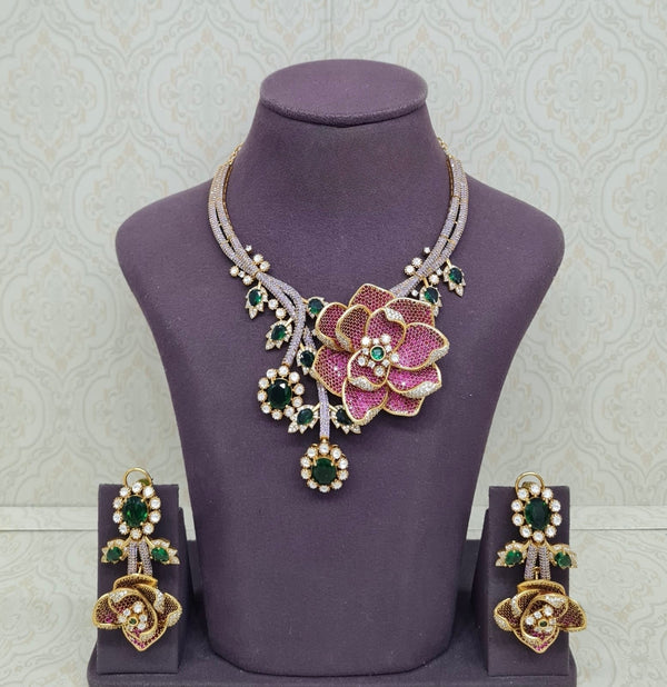 Floral Rose Necklace 11690 - KRISHNA'S SWETA JEWELLERY