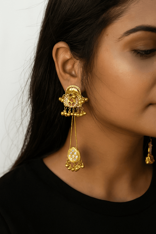 Golden Earrings 03927 - KRISHNA'S SWETA JEWELLERY