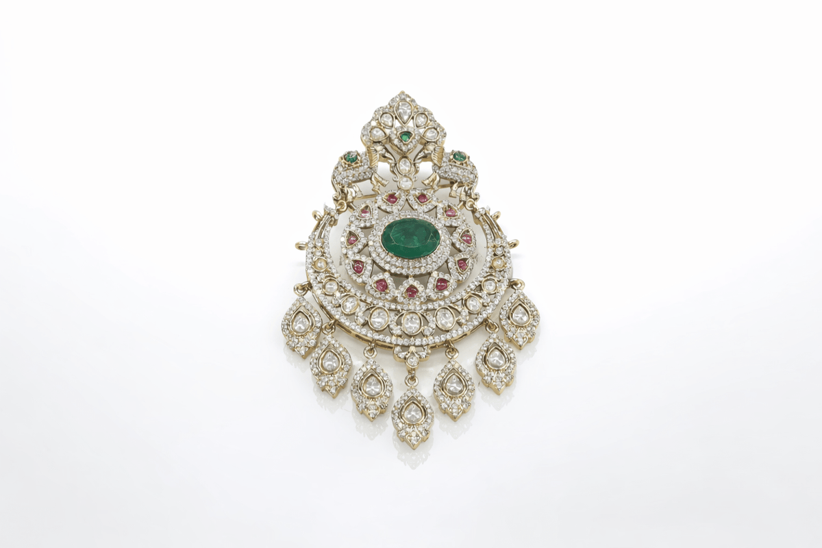 Kundan Brooch 09376 - KRISHNA'S SWETA JEWELLERY