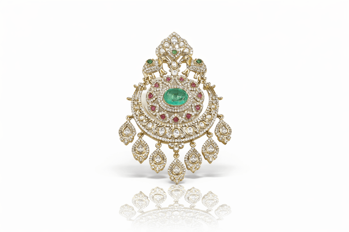 Kundan Brooch 09376 - KRISHNA'S SWETA JEWELLERY