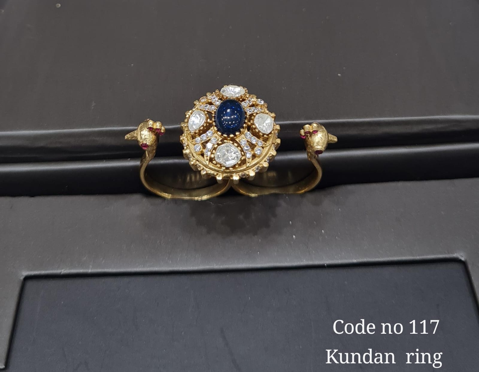 kundan double finger ring 00107 - KRISHNA'S SWETA JEWELLERY