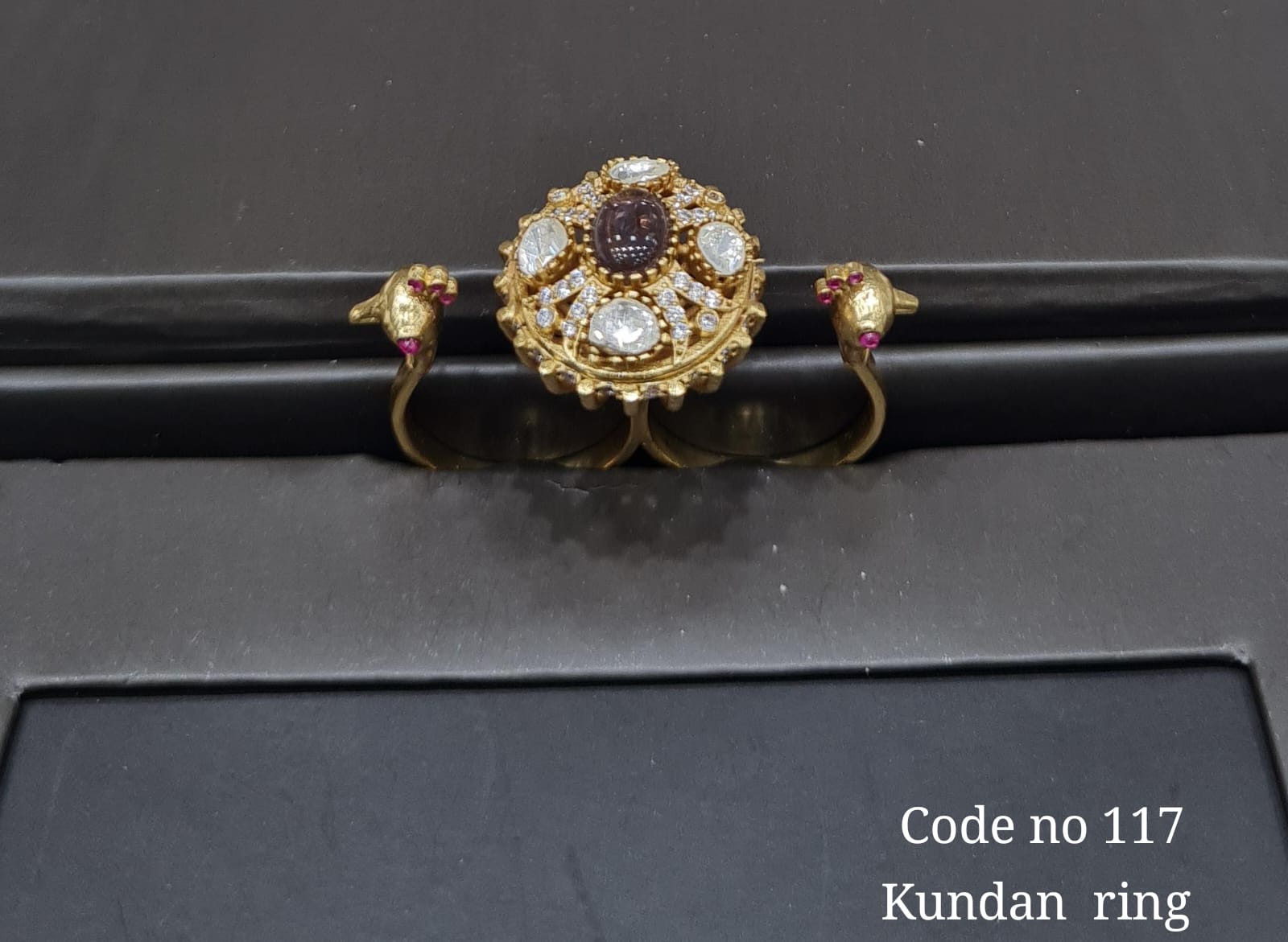 kundan double finger ring 00107 - KRISHNA'S SWETA JEWELLERY