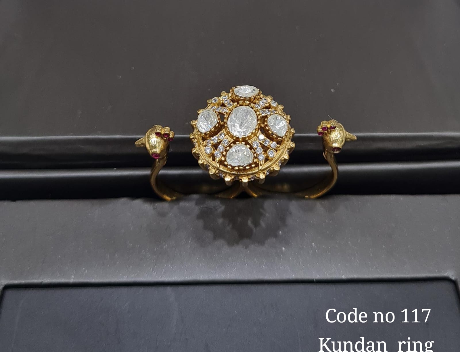 kundan double finger ring 00107 - KRISHNA'S SWETA JEWELLERY