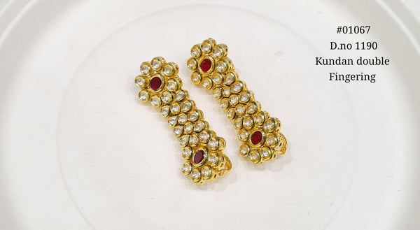 Kundan Double Finger Ring 01067 - KRISHNA'S SWETA JEWELLERY