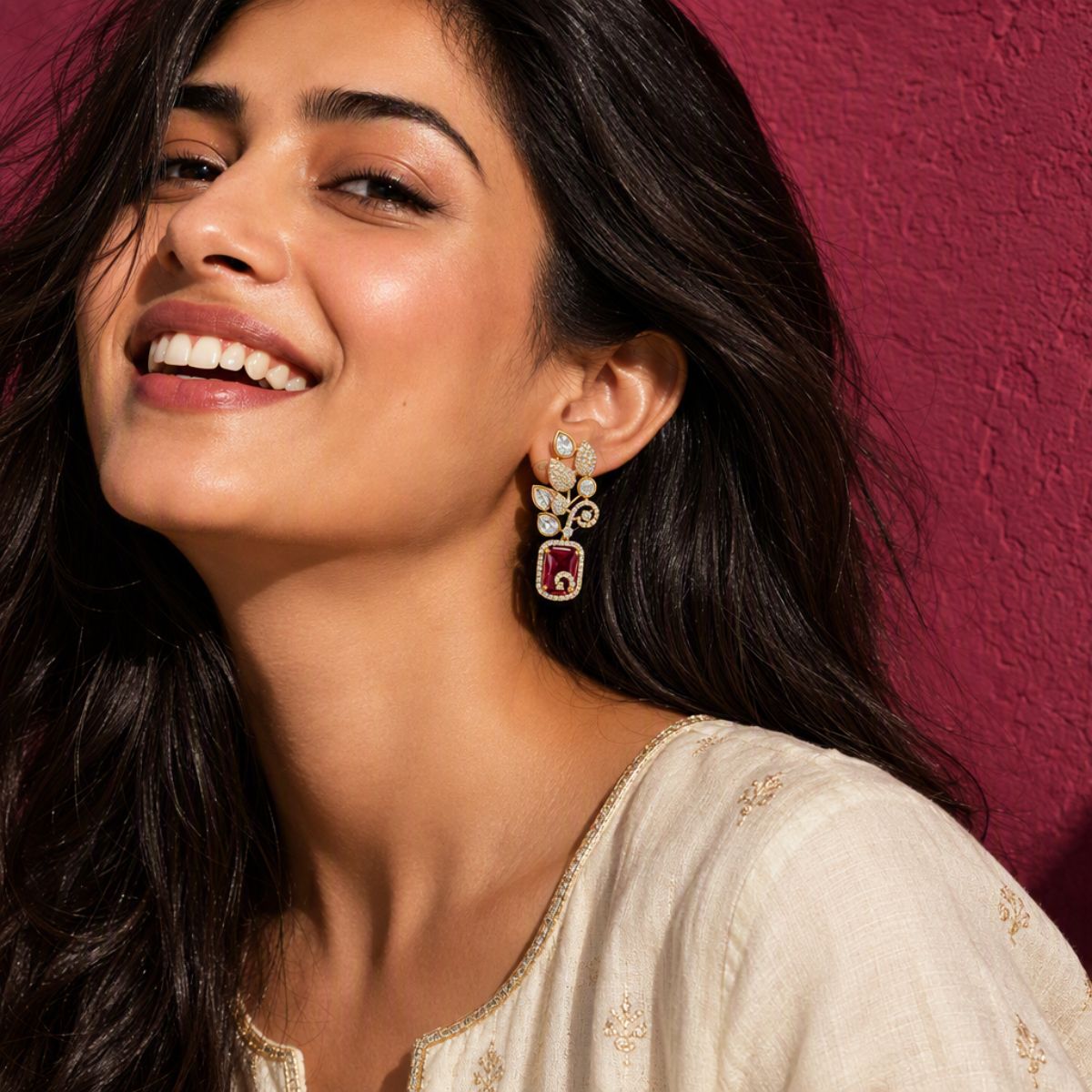 Kundan Earring with CZ Minimal Design - Krishna's Sweta Jewellery