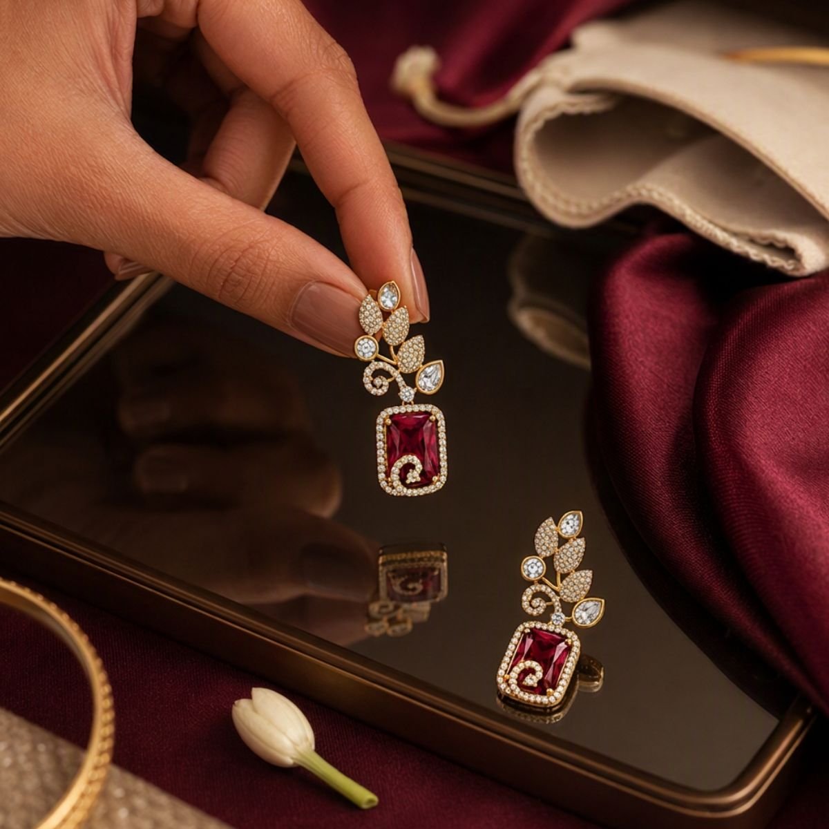 Kundan Earring with CZ Minimal Design - Krishna's Sweta Jewellery