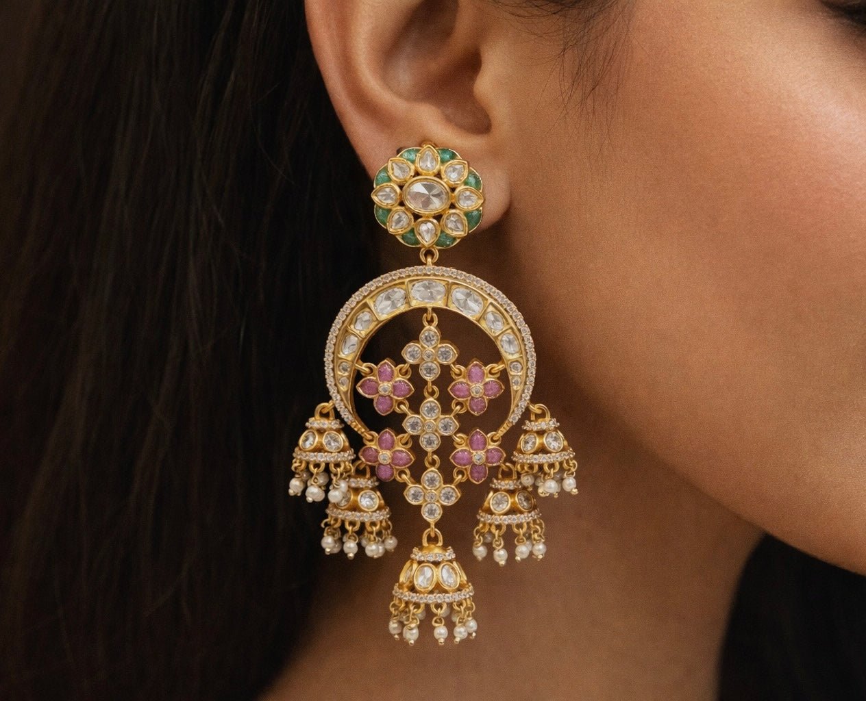 Kundan Earrings 07598 - KRISHNA'S SWETA JEWELLERY