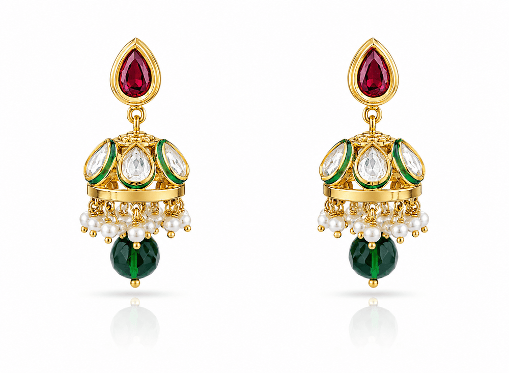Kundan Jhumka 00542 - KRISHNA'S SWETA JEWELLERY