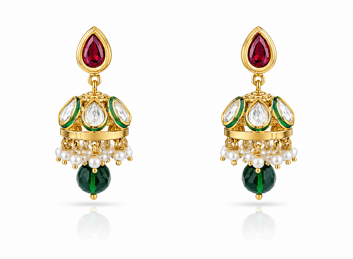 Kundan Jhumka 00542 - KRISHNA'S SWETA JEWELLERY