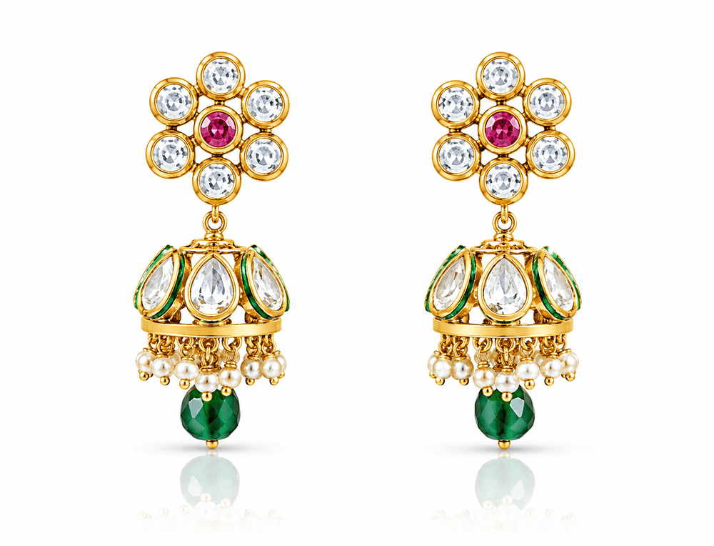Kundan Jhumka 00546 - KRISHNA'S SWETA JEWELLERY