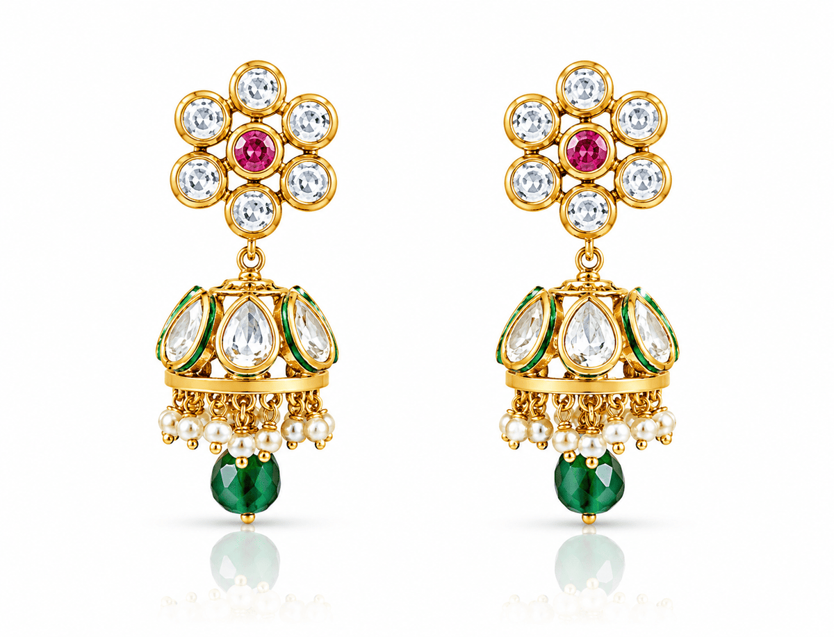 Kundan Jhumka 00546 - KRISHNA'S SWETA JEWELLERY