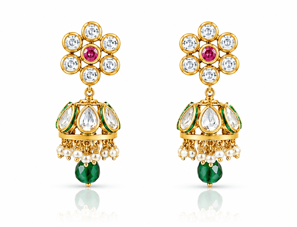Kundan Jhumka 00546 - KRISHNA'S SWETA JEWELLERY