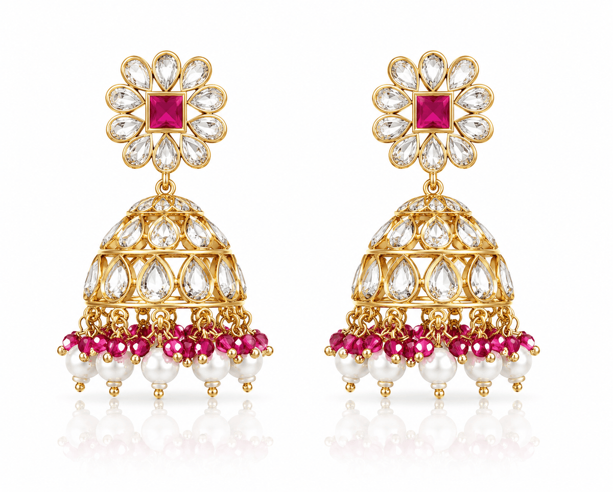 Kundan Jhumki 01308 - KRISHNA'S SWETA JEWELLERY