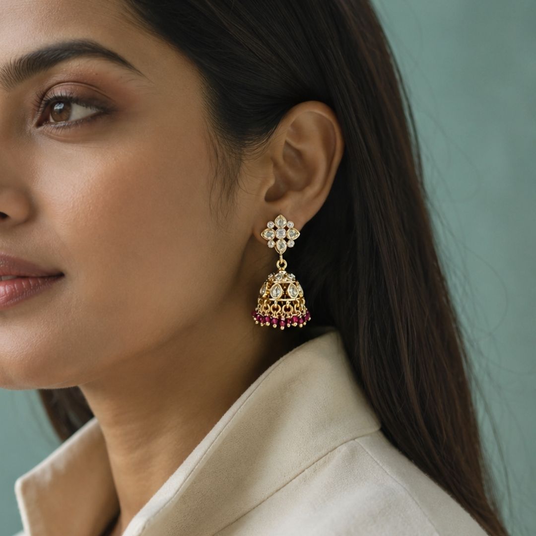 Kundan Jhumki - Krishna's Sweta Jewellery
