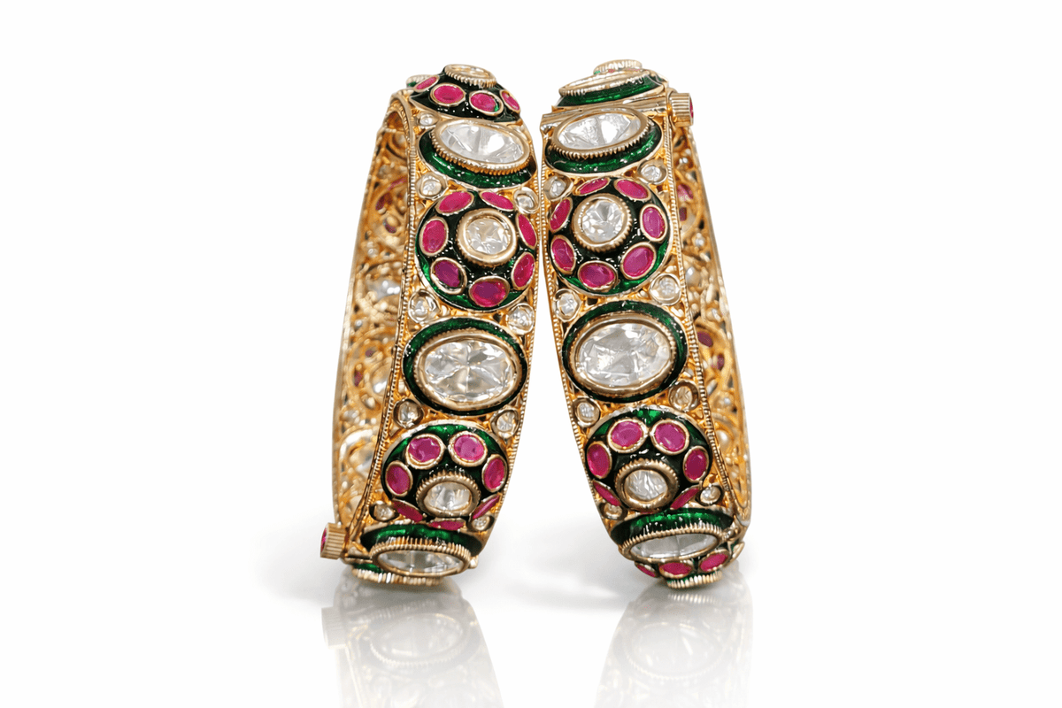 Kundan Meenakari Bangles 08132 - KRISHNA'S SWETA JEWELLERY