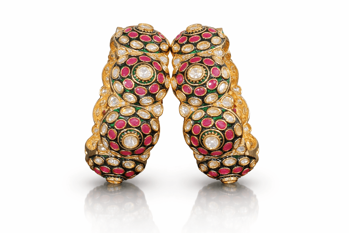 Kundan Meenakari Bangles 08137 - KRISHNA'S SWETA JEWELLERY