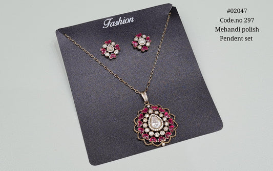 Kundan Pendent 02047 - KRISHNA'S SWETA JEWELLERY