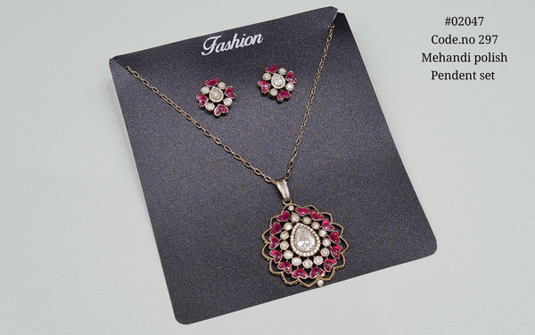 Kundan Pendent 02047 - KRISHNA'S SWETA JEWELLERY