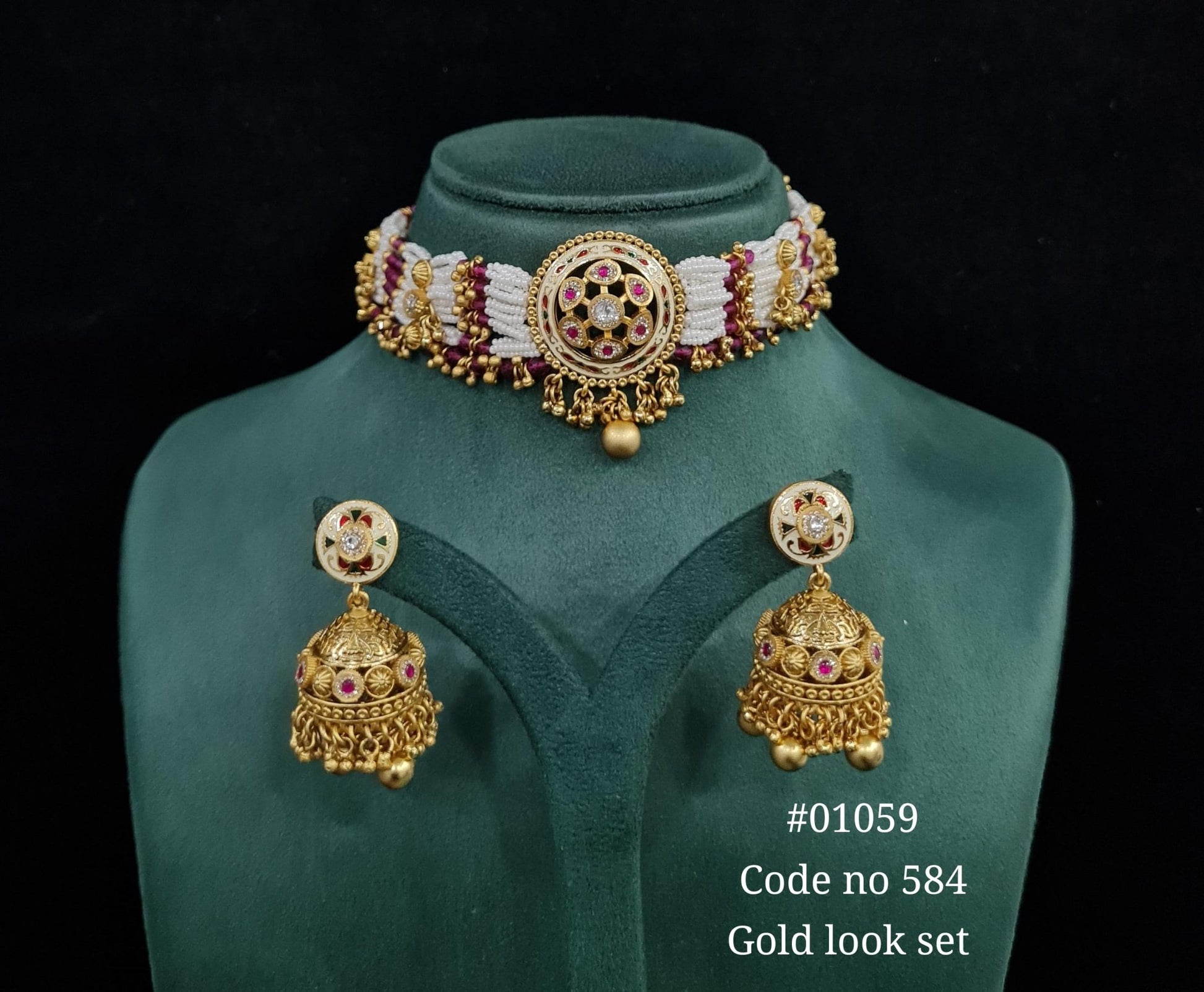 kundan PP Choker set 01059 - KRISHNA'S SWETA JEWELLERY